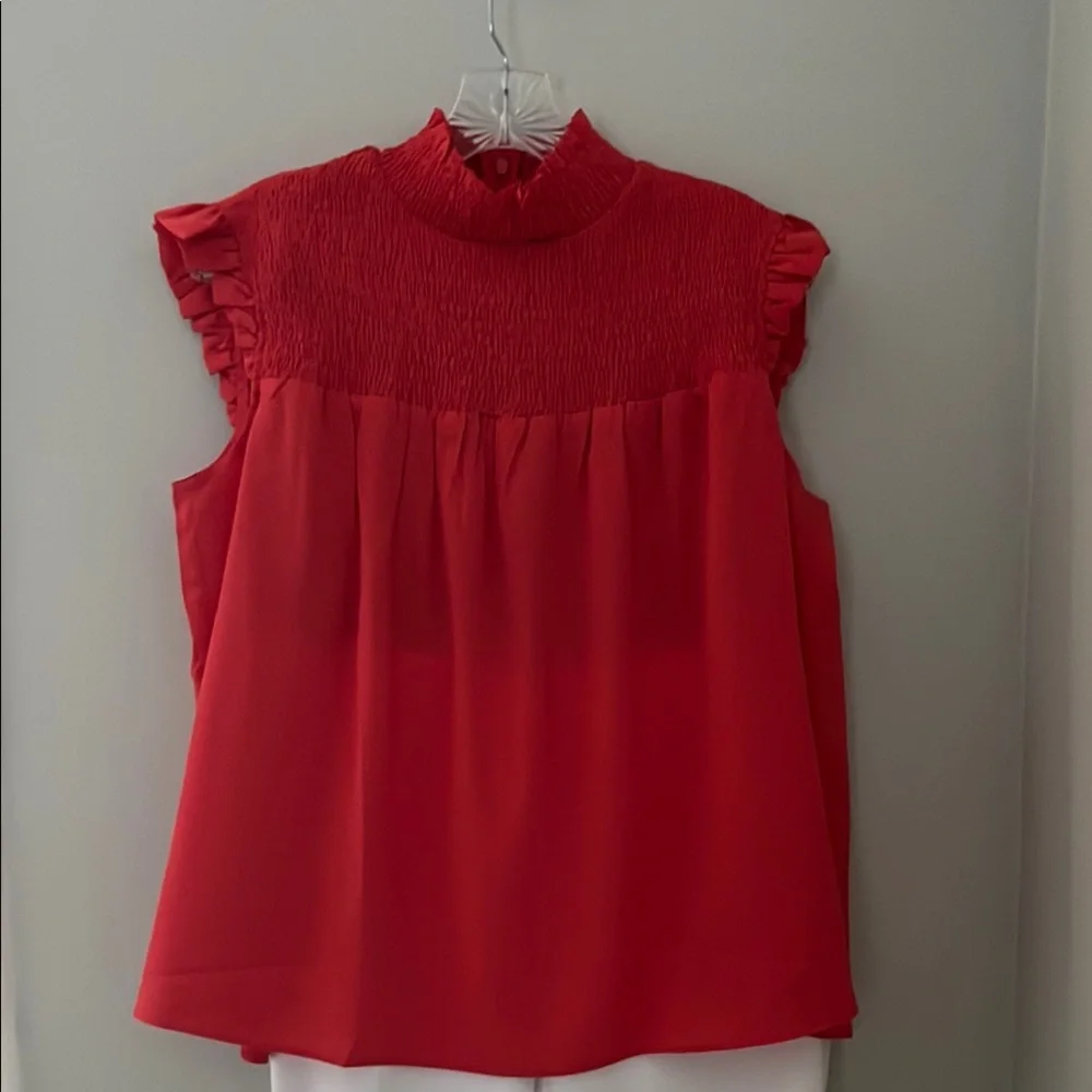French Connection Red Ruffled Sleeveless Blouse - Picture 2 of 8